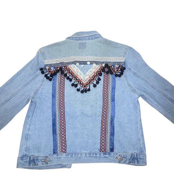 Boom boom Jeans fringe silver discs blue denim jean jacket - Picture 2 of 6